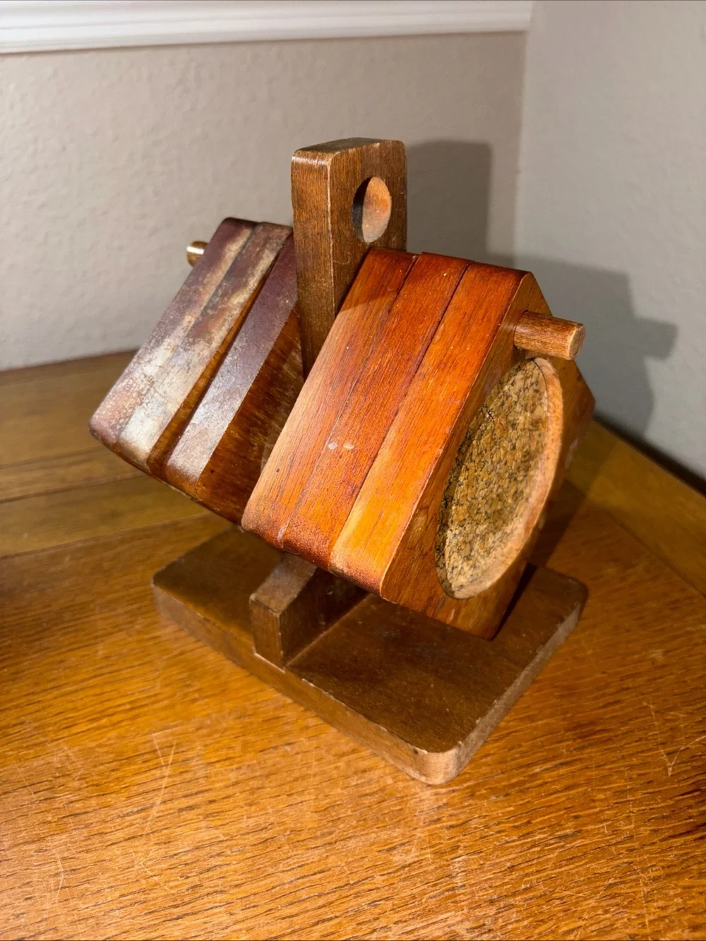 Handcrafted Wooden Coaster Set with Stand - Warm Brown